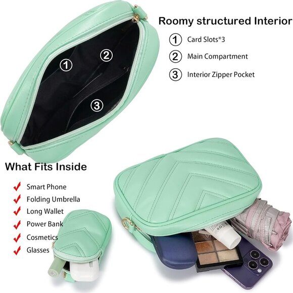 Chevron Quilted Small Crossbody Bag with Coin Purse Pouch, Women Square Camera S - Picture 5 of 5